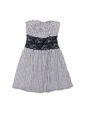 Lola Y2K Vintage Strapless Gingham Mini Dress Black White Lace Women’s Small